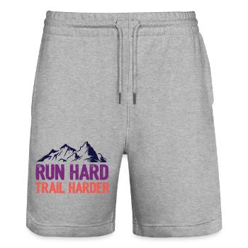 Run Hard. Trail Harder. - Stanley/Stella Trainer Unisex Organic Jogging Shorts - heather grey - Front - Nik (191cm) & Marisol (170cm)