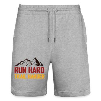 Run Hard. Trail Harder. - Stanley/Stella Trainer Unisex Organic Jogging Shorts - heather grey - Front - Nik (191cm) & Marisol (170cm)