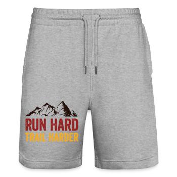 Run Hard. Trail Harder. - Stanley/Stella Trainer Unisex Organic Jogging Shorts - heather grey - Front - Nik (191cm) & Marisol (170cm)