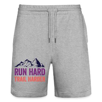 Run Hard. Trail Harder. - Stanley/Stella Trainer Unisex Organic Jogging Shorts - heather grey - Front - Nik (191cm) & Marisol (170cm)