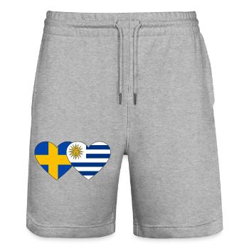 Schweden Uruguay Herz Flagge - Stanley/Stella Unisex Bio Joggingshorts Trainer  - Grau meliert - Vorne - Nik (191cm) & Marisol (170cm)