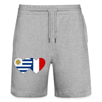 Uruguay France Drapeau du Cœur - Short de jogging bio TRAINER Stanley/Stella unisexe - gris chiné - Devant - Nik (191cm) & Marisol (170cm)