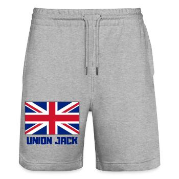 union jack, Angleterre, Londres - Short de jogging bio TRAINER Stanley/Stella unisexe - gris chiné - Devant - Nik (191cm) & Marisol (170cm)