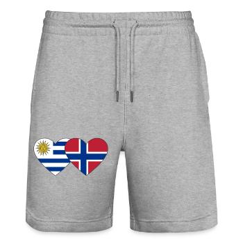 Uruguay Norvège Drapeau du cœur - Short de jogging bio TRAINER Stanley/Stella unisexe - gris chiné - Devant - Nik (191cm) & Marisol (170cm)