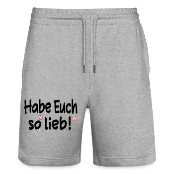 Habe Euch so lieb - Beziehung Sprüche - Stanley/Stella Unisex Bio Joggingshorts Trainer  - Grau meliert - Vorne - Nik (191cm) & Marisol (170cm)