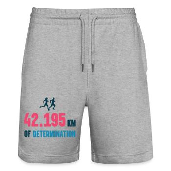Marathon - 42 195 km de détermination - Short de jogging bio TRAINER Stanley/Stella unisexe - gris chiné - Devant - Nik (191cm) & Marisol (170cm)