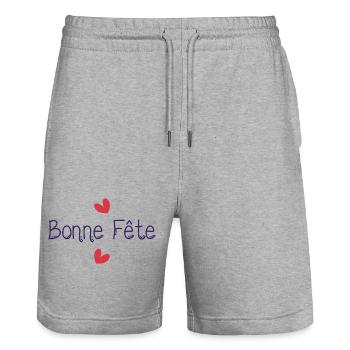 BONNE FÊTE. FÊTE DES MÈRES. FÊTE DES PÈRES. FÊTE - Short de jogging bio TRAINER Stanley/Stella unisexe - gris chiné - Devant - Nik (191cm) & Marisol (170cm)