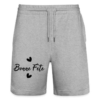 BONNE FÊTE. FÊTE DES MÈRES. FÊTE DES PÈRES. FÊTE - Short de jogging bio TRAINER Stanley/Stella unisexe - gris chiné - Devant - Nik (191cm) & Marisol (170cm)