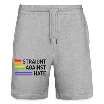 Pride Month - Straight Against Hate - Stanley/Stella Trainer Unisex Organic Jogging Shorts - heather grey - Front - Nik (191cm) & Marisol (170cm)