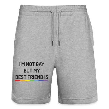 Pride Month - Ich bin nicht schwul, aber mein bester Freund ist es - Stanley/Stella Unisex Bio Joggingshorts Trainer  - Grau meliert - Vorne - Nik (191cm) & Marisol (170cm)