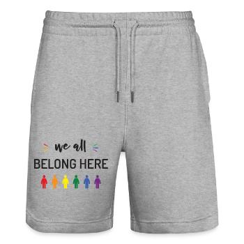 Pride Month - We All Belong Here - Stanley/Stella Trainer Unisex Organic Jogging Shorts - heather grey - Front - Nik (191cm) & Marisol (170cm)