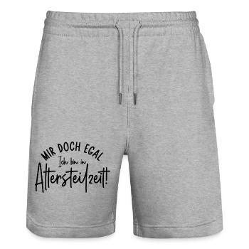 Mir doch egal Ich bin in Altersteilzeit - Stanley/Stella Unisex Bio Joggingshorts Trainer  - Grau meliert - Vorne - Nik (191cm) & Marisol (170cm)