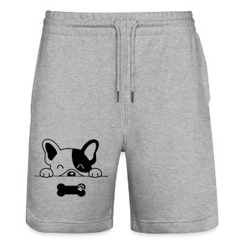 chien, dog, french bulldog - Short de jogging bio TRAINER Stanley/Stella unisexe - gris chiné - Devant - Nik (191cm) & Marisol (170cm)