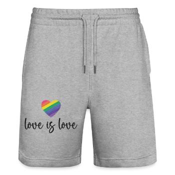 Mois de la fierté - L’amour c’est l’amour - Short de jogging bio TRAINER Stanley/Stella unisexe - gris chiné - Devant - Nik (191cm) & Marisol (170cm)