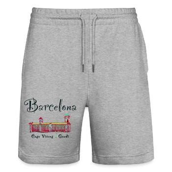 Barcelona, A. Gaudí, Casa Vicens, Spain - Stanley/Stella Trainer Unisex Organic Jogging Shorts - heather grey - Front - Nik (191cm) & Marisol (170cm)