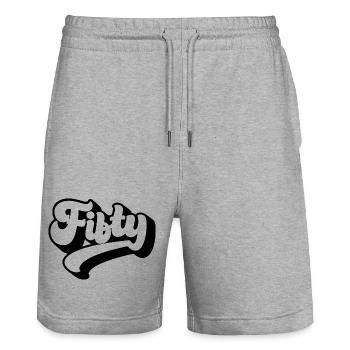 Fifty 50th Birthday Men Women 50 Years Old - Stanley/Stella Trainer Unisex Organic Jogging Shorts - heather grey - Front - Nik (191cm) & Marisol (170cm)