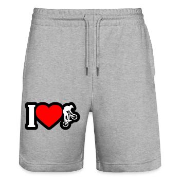 I Love Cycling - Stanley/Stella Trainer Unisex Organic Jogging Shorts - heather grey - Front - Nik (191cm) & Marisol (170cm)