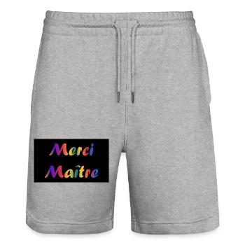 MAÎTRE. MERCI. MERCI MAÎTRE. CADEAU MAÎTRE - Short de jogging bio TRAINER Stanley/Stella unisexe - gris chiné - Devant - Nik (191cm) & Marisol (170cm)