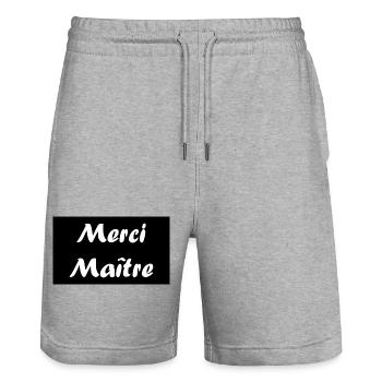 MAÎTRE. MERCI. MERCI MAÎTRE. CADEAU MAÎTRE - Short de jogging bio TRAINER Stanley/Stella unisexe - gris chiné - Devant - Nik (191cm) & Marisol (170cm)