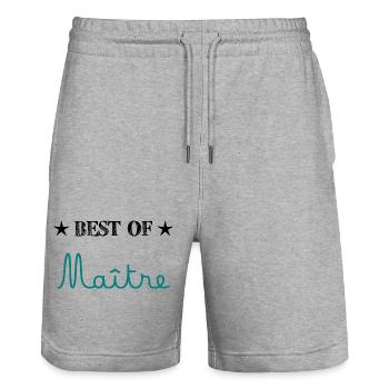 MAÎTRE. MERCI. MERCI MAÎTRE. CADEAU MAÎTRE. ECOLE - Short de jogging bio TRAINER Stanley/Stella unisexe - gris chiné - Devant - Nik (191cm) & Marisol (170cm)