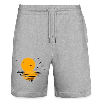 Wild Geese Cranes Spring - Stanley/Stella Trainer Unisex Organic Jogging Shorts - heather grey - Front - Nik (191cm) & Marisol (170cm)
