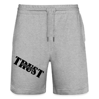 Trust nobody trust no one logo - Stanley/Stella Trainer Unisex Organic Jogging Shorts - heather grey - Front - Nik (191cm) & Marisol (170cm)