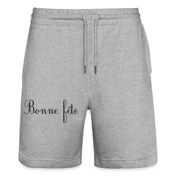 FÊTE DES PÈRES. BONNE FÊTE PAPA. PAPA. BONNE FÊTE - Short de jogging bio TRAINER Stanley/Stella unisexe - gris chiné - Devant - Nik (191cm) & Marisol (170cm)
