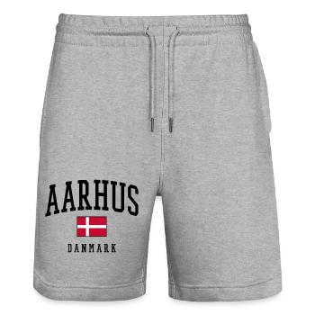 AARHUS DANMARK – Conception du drapeau du Danemark - Short de jogging bio TRAINER Stanley/Stella unisexe - gris chiné - Devant - Nik (191cm) & Marisol (170cm)