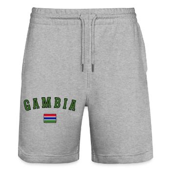 Drapeau de la Gambie, fierté gambienne - Short de jogging bio TRAINER Stanley/Stella unisexe - gris chiné - Devant - Nik (191cm) & Marisol (170cm)