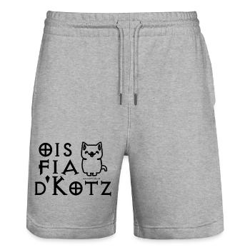 ois fia d'Kotz - alles für die Katz-e, Wortwitz - Stanley/Stella Unisex Bio Joggingshorts Trainer  - Grau meliert - Vorne - Nik (191cm) & Marisol (170cm)