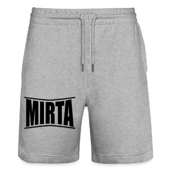 nom du t-shirt Mirta idée cadeau t-shirt - Short de jogging bio TRAINER Stanley/Stella unisexe - gris chiné - Devant - Nik (191cm) & Marisol (170cm)