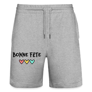 FÊTE DES MÈRES. BONNE FÊTE MAMAN. MAMAN. COEUR - Short de jogging bio TRAINER Stanley/Stella unisexe - gris chiné - Devant - Nik (191cm) & Marisol (170cm)