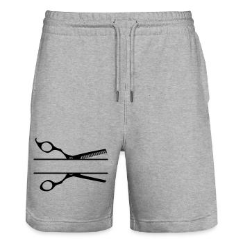 Bannière texte logo coiffeur peigne ciseaux - Short de jogging bio TRAINER Stanley/Stella unisexe - gris chiné - Devant - Nik (191cm) & Marisol (170cm)