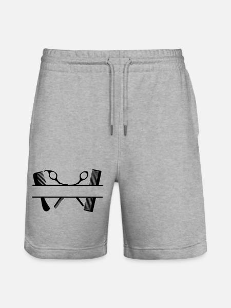 Zwei Kämme und Scheren Textbanner - Stanley/Stella Unisex Bio Joggingshorts Trainer - Grau meliert