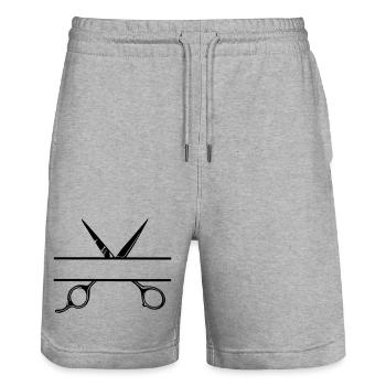 Texte bannière logo coiffeur ouvrir ciseaux - Short de jogging bio TRAINER Stanley/Stella unisexe - gris chiné - Devant - Nik (191cm) & Marisol (170cm)