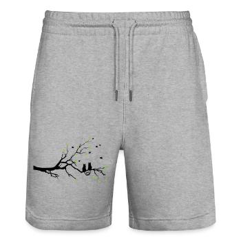 Nachtaktiver grünblättriger Zweig - Stanley/Stella Unisex Bio Joggingshorts Trainer  - Grau meliert - Vorne - Nik (191cm) & Marisol (170cm)