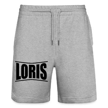 T-Shirt Name Loris T-Shirt Geschenkidee - Stanley/Stella Unisex Bio Joggingshorts Trainer  - Grau meliert - Vorne - Nik (191cm) & Marisol (170cm)