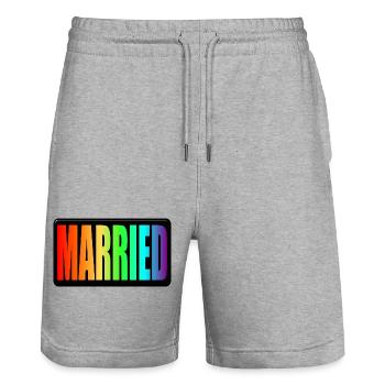 ARC-EN-CIEL - LGBTQ MARIÉ - FIERTÉ DE MARIAGE - Short de jogging bio TRAINER Stanley/Stella unisexe - gris chiné - Devant - Nik (191cm) & Marisol (170cm)
