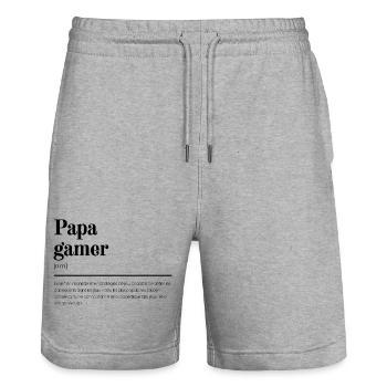 Papa Gamer : Cadeau pour papa - Short de jogging bio TRAINER Stanley/Stella unisexe - gris chiné - Devant - Nik (191cm) & Marisol (170cm)