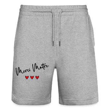 MAÎTRE. MERCI. MERCI MAÎTRE. CADEAU MAÎTRE - Short de jogging bio TRAINER Stanley/Stella unisexe - gris chiné - Devant - Nik (191cm) & Marisol (170cm)