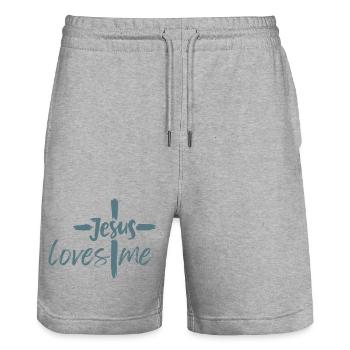 Jesus liebt mich - Stanley/Stella Unisex Bio Joggingshorts Trainer  - Grau meliert - Vorne - Nik (191cm) & Marisol (170cm)