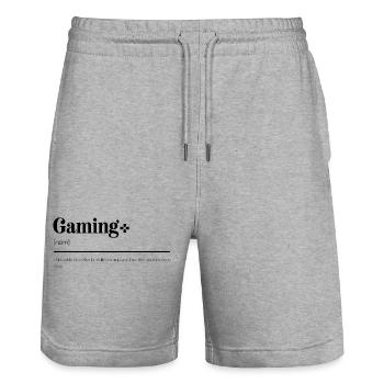 Cadeaux Gaming : Des définitions hilarantes gamer - Short de jogging bio TRAINER Stanley/Stella unisexe - gris chiné - Devant - Nik (191cm) & Marisol (170cm)
