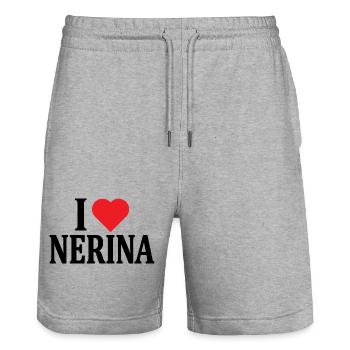 nom du t-shirt J’aime Nerina idée cadeau t-shirt - Short de jogging bio TRAINER Stanley/Stella unisexe - gris chiné - Devant - Nik (191cm) & Marisol (170cm)