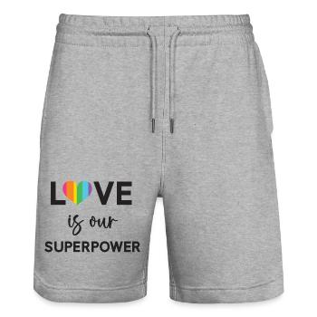 Pride Month - LGBTQ+ Love is Our Superpower - Stanley/Stella Trainer Unisex Organic Jogging Shorts - heather grey - Front - Nik (191cm) & Marisol (170cm)
