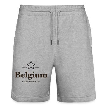 belgium PREMIUM COUNTRY - Stanley/Stella Trainer Unisex Organic Jogging Shorts - heather grey - Front - Nik (191cm) & Marisol (170cm)
