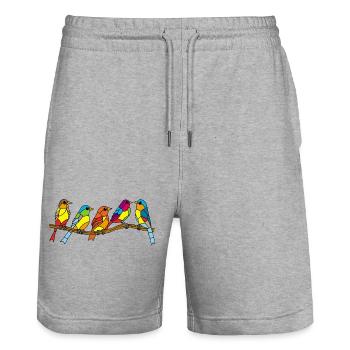 Birds and colors - Stanley/Stella Trainer Unisex Organic Jogging Shorts - heather grey - Front - Nik (191cm) & Marisol (170cm)