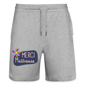 MAÎTRESSE. MERCI. MERCI MAÎTRESSE. FLEUR - Short de jogging bio TRAINER Stanley/Stella unisexe - gris chiné - Devant - Nik (191cm) & Marisol (170cm)