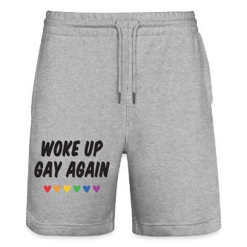 Woke Up Gay Again - Pride Month - Stanley/Stella Trainer Unisex Organic Jogging Shorts - heather grey - Front - Nik (191cm) & Marisol (170cm)