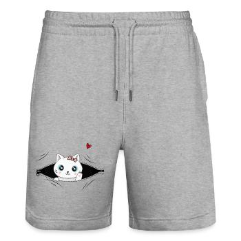 We Are Hoping It's A Kitten! Weiße Katze - Stanley/Stella Unisex Bio Joggingshorts Trainer  - Grau meliert - Vorne - Nik (191cm) & Marisol (170cm)