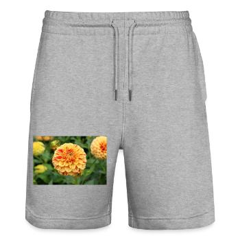 Yellow Dahlia Blossom Flower Poster - Stanley/Stella Trainer Unisex Organic Jogging Shorts - heather grey - Front - Nik (191cm) & Marisol (170cm)